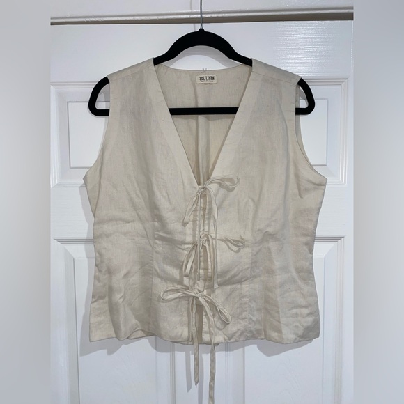 Sol Linen Tops - SOL LINEN Natural Linen Tie-Front Top (M/L)
